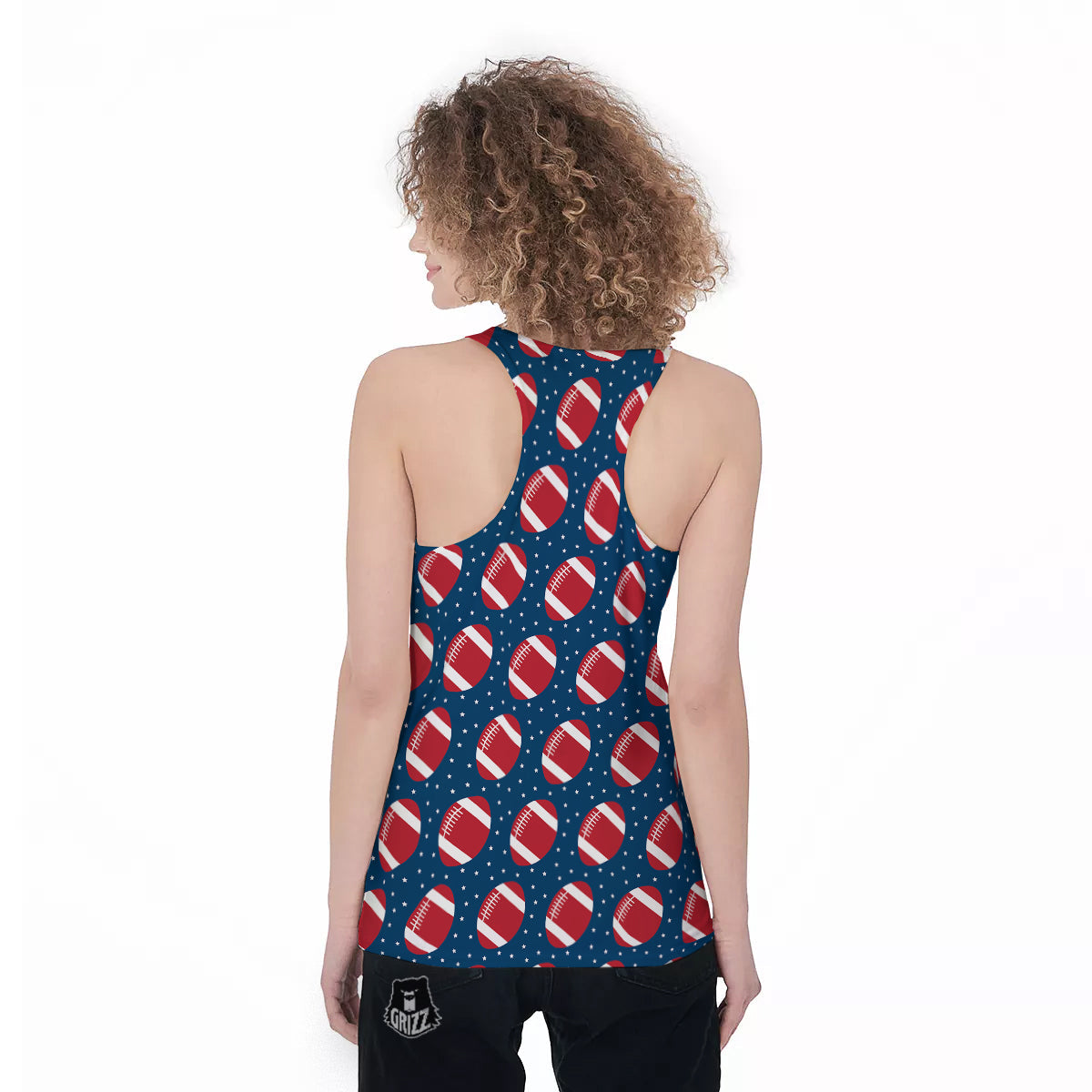 American Football Ball Print Pattern Women's Racerback Tank Top-grizzshop