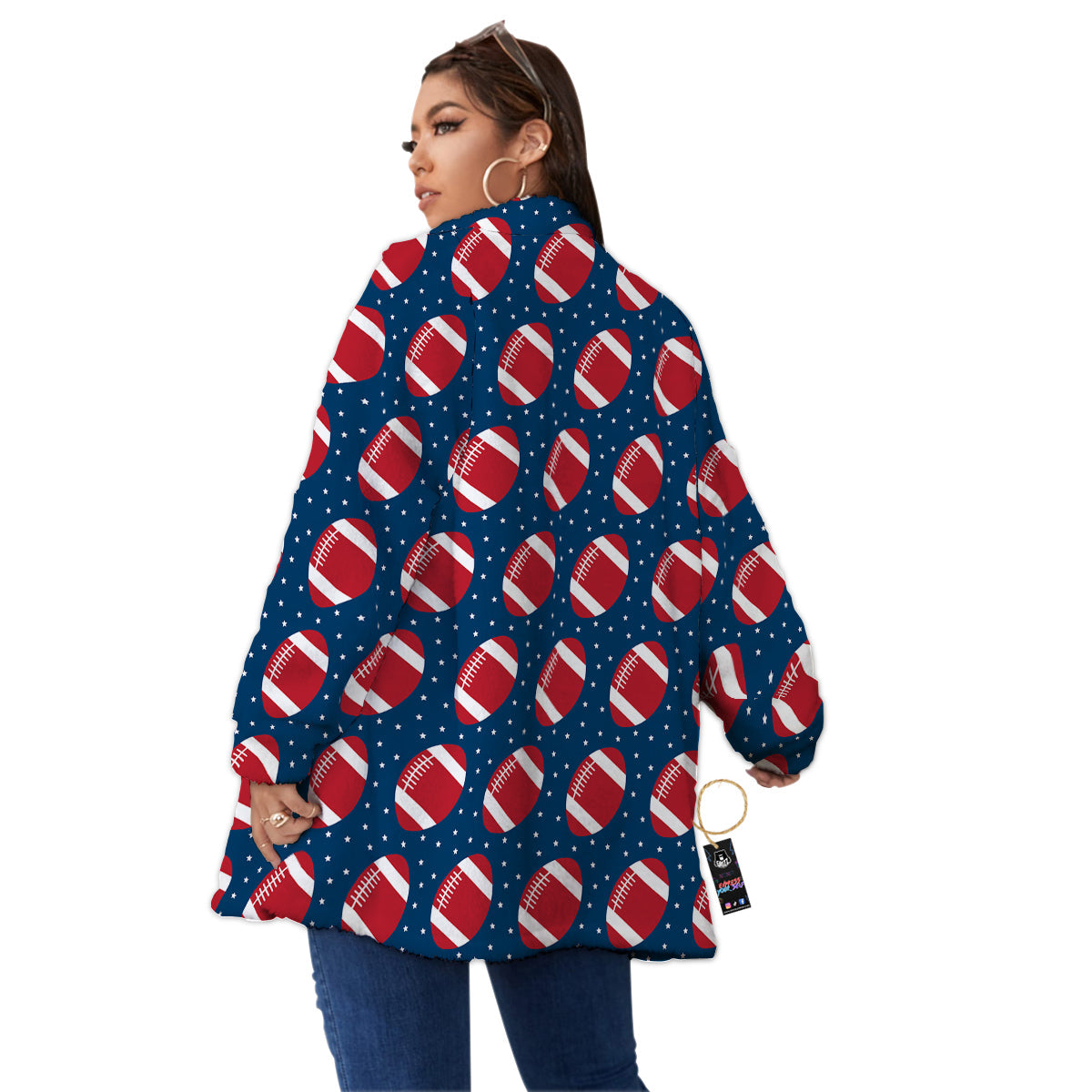 American Football Ball Print Pattern Women's Sherpa Jacket-grizzshop