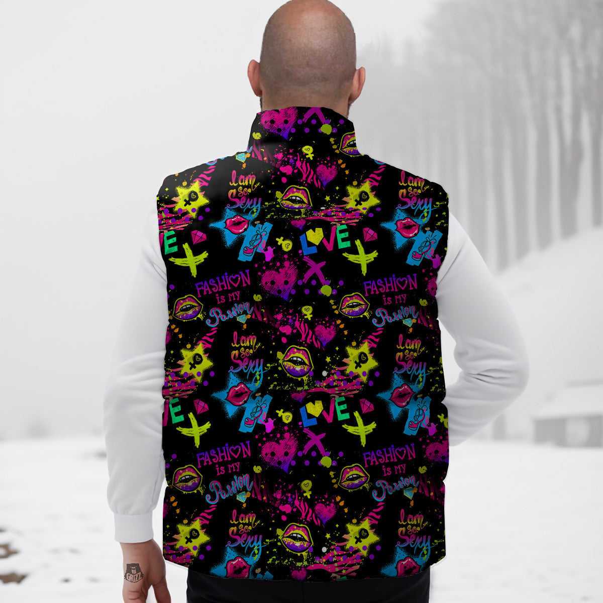 American Football Green Print Pattern Down Vest