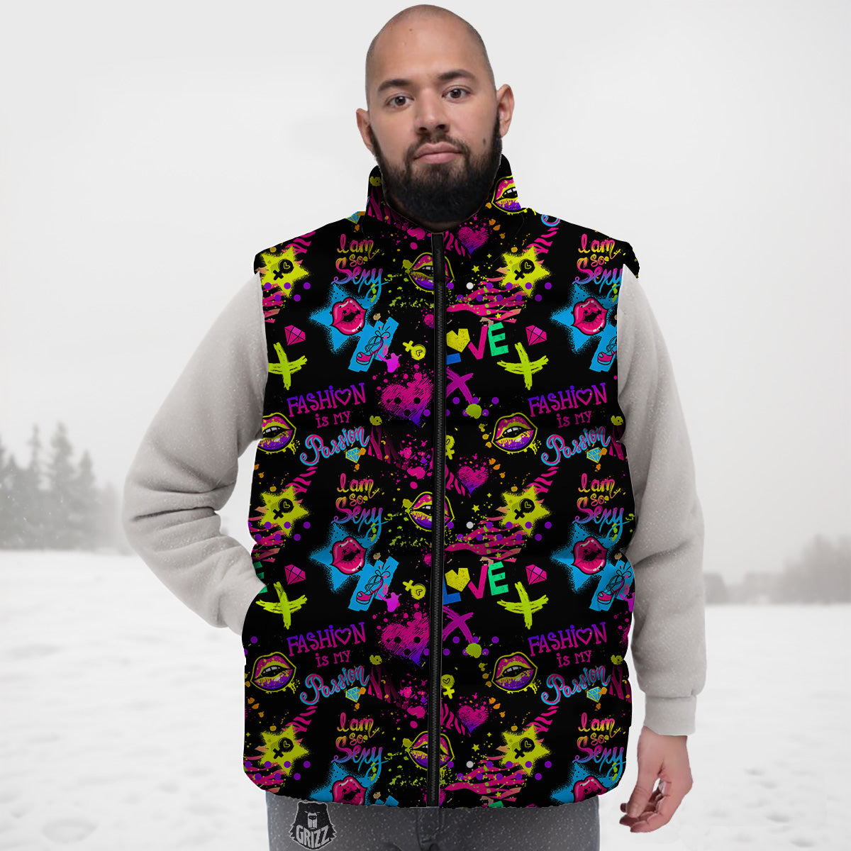 American Football Green Print Pattern Down Vest