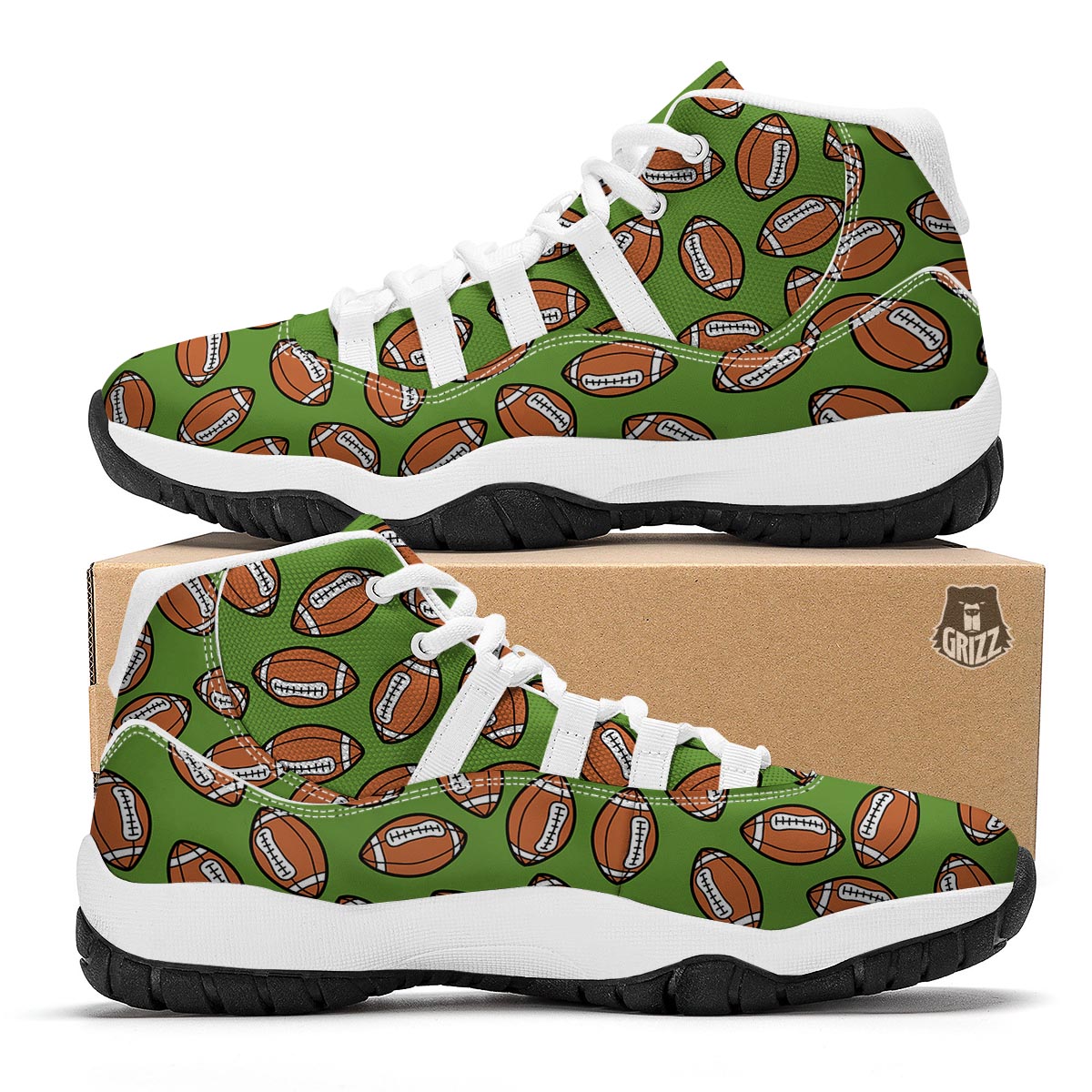 American Football Green Print Pattern White Bball Shoes-grizzshop