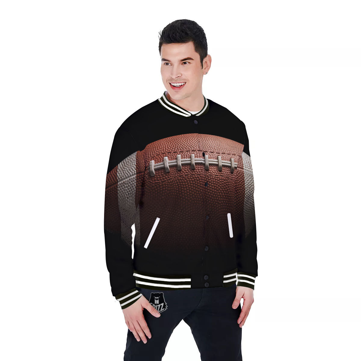 American Football Print Ball Baseball Jacket-grizzshop