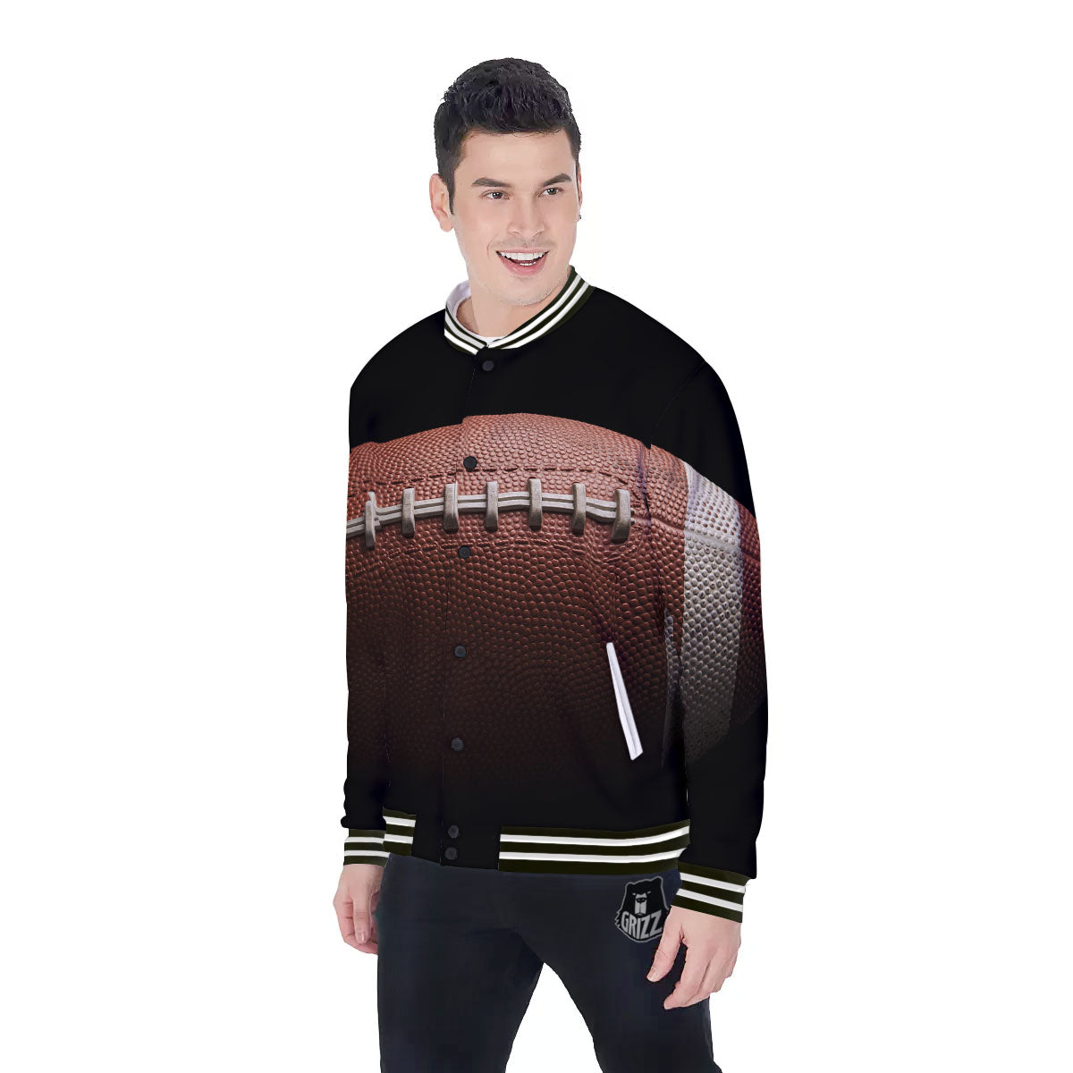 American Football Print Ball Baseball Jacket-grizzshop