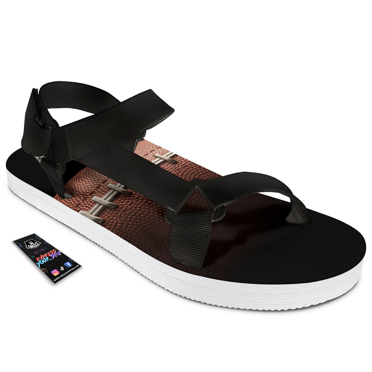American Football Print Ball Black Open Toe Sandals-grizzshop