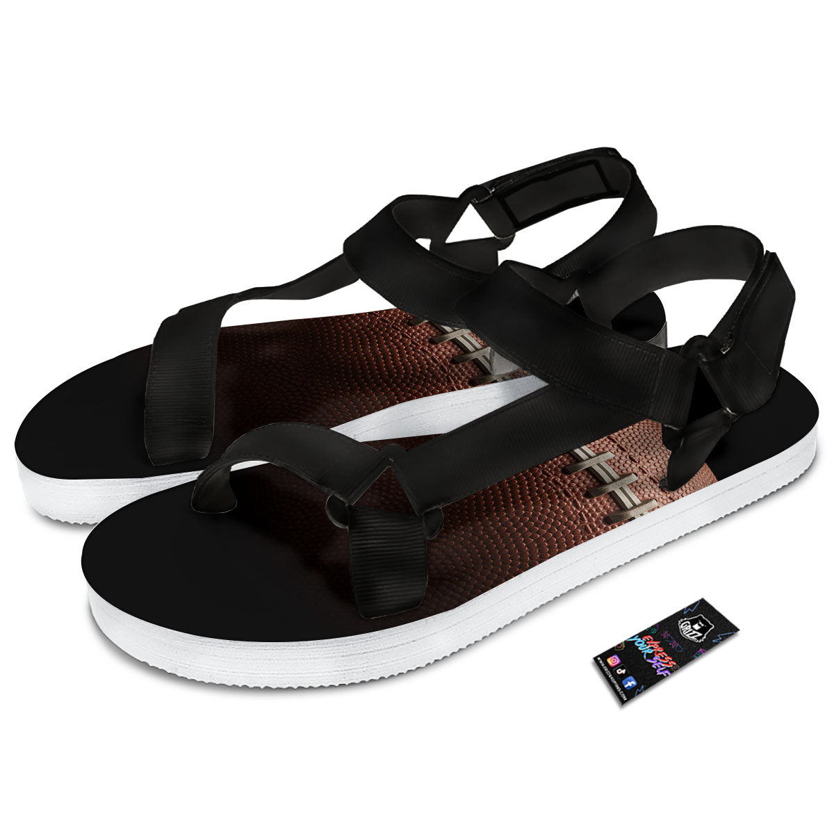 American Football Print Ball Black Open Toe Sandals-grizzshop