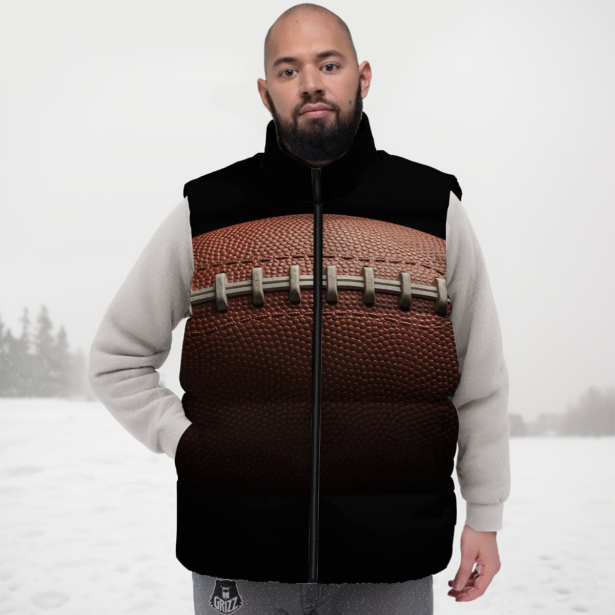 American Football Print Ball Down Vest