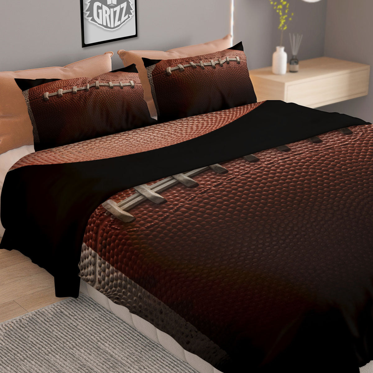 American Football Print Ball Duvet Cover Bedding Set