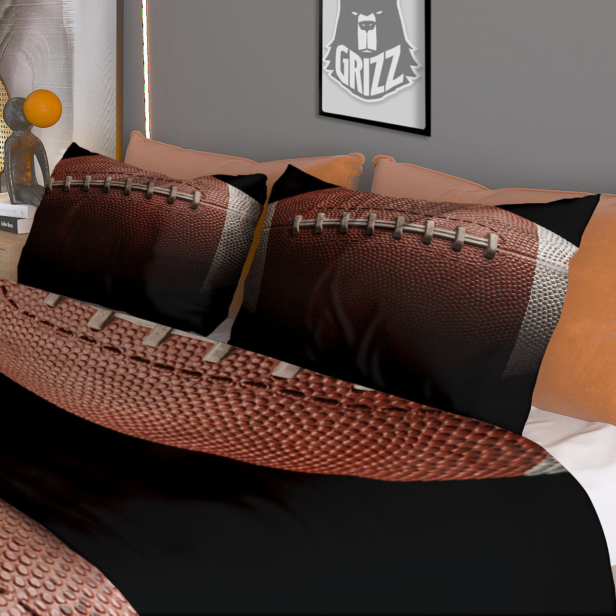 American Football Print Ball Duvet Cover Bedding Set
