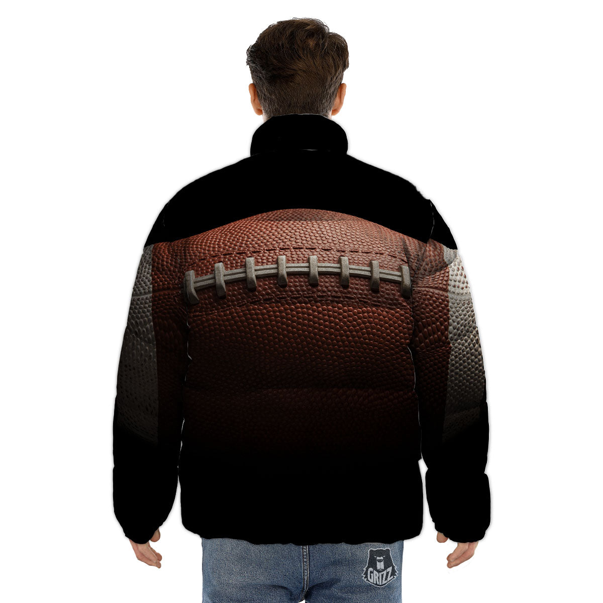 American Football Print Ball Puffer Jacket-grizzshop