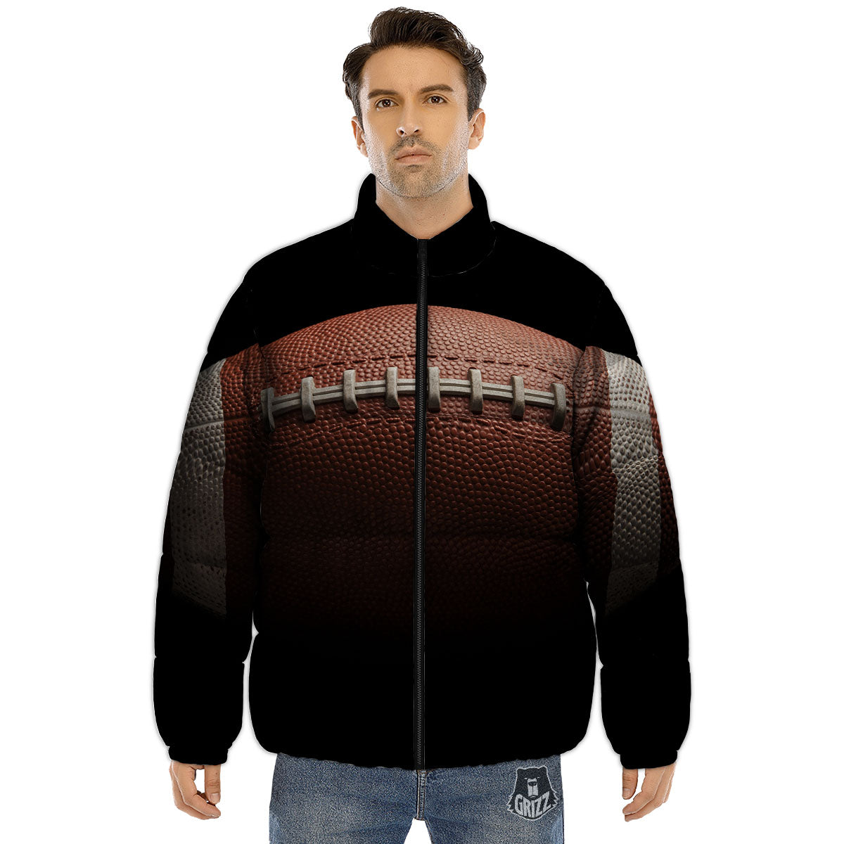 American Football Print Ball Puffer Jacket-grizzshop