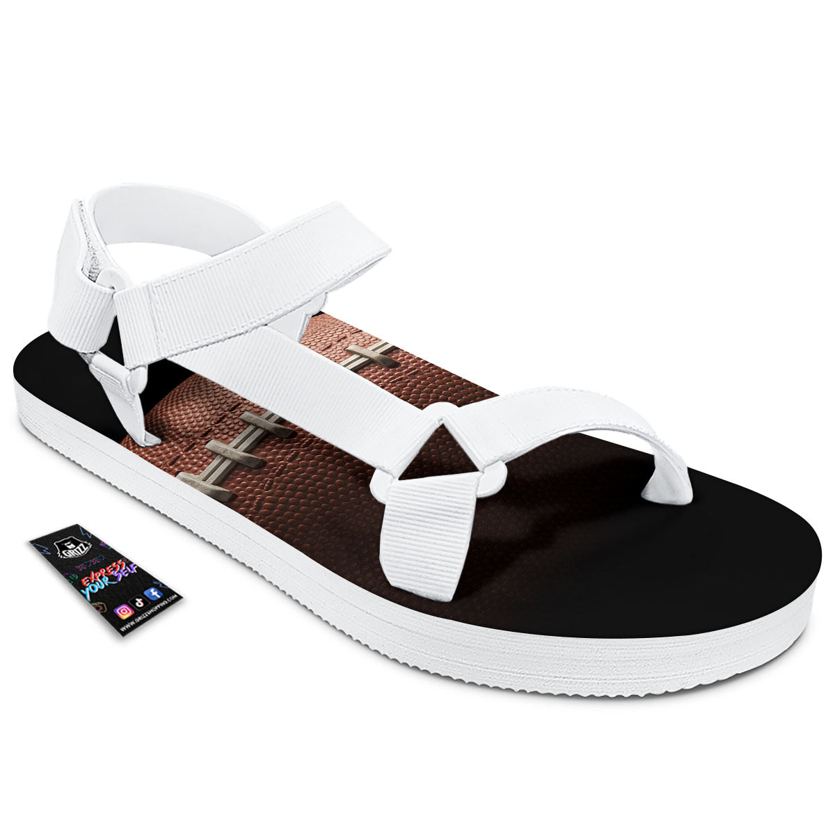American Football Print Ball White Open Toe Sandals-grizzshop