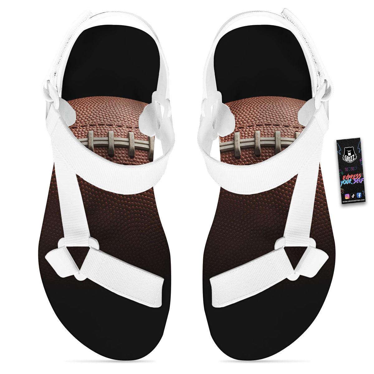 American Football Print Ball White Open Toe Sandals-grizzshop