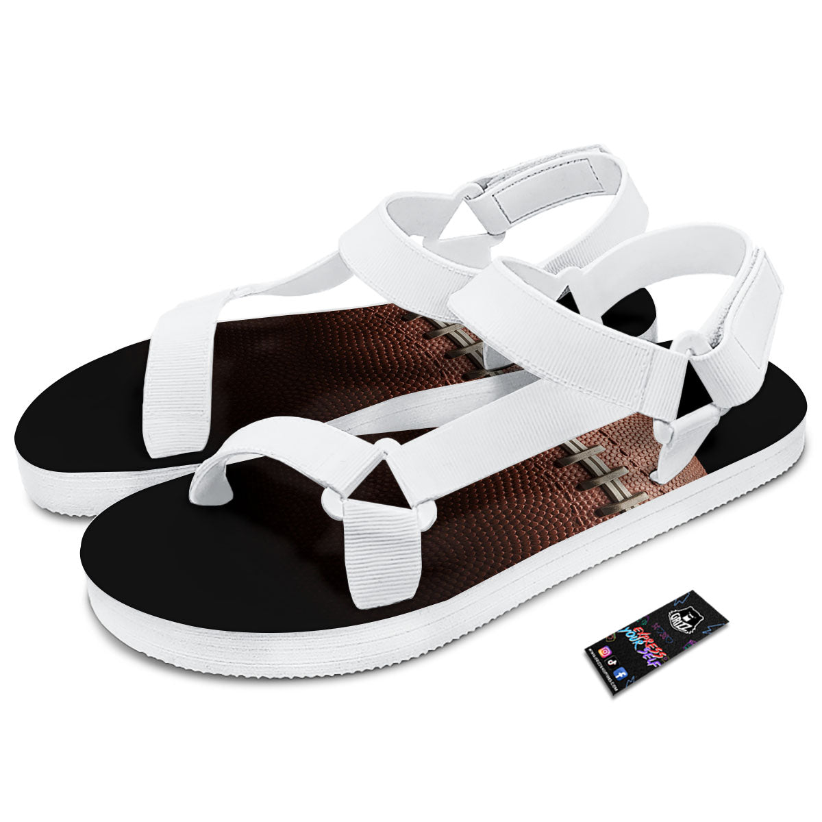 American Football Print Ball White Open Toe Sandals-grizzshop