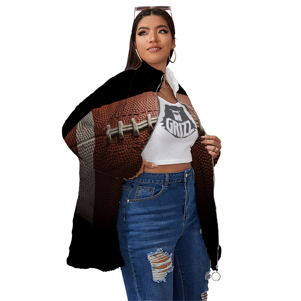 American Football Print Ball Women's Sherpa Jacket-grizzshop