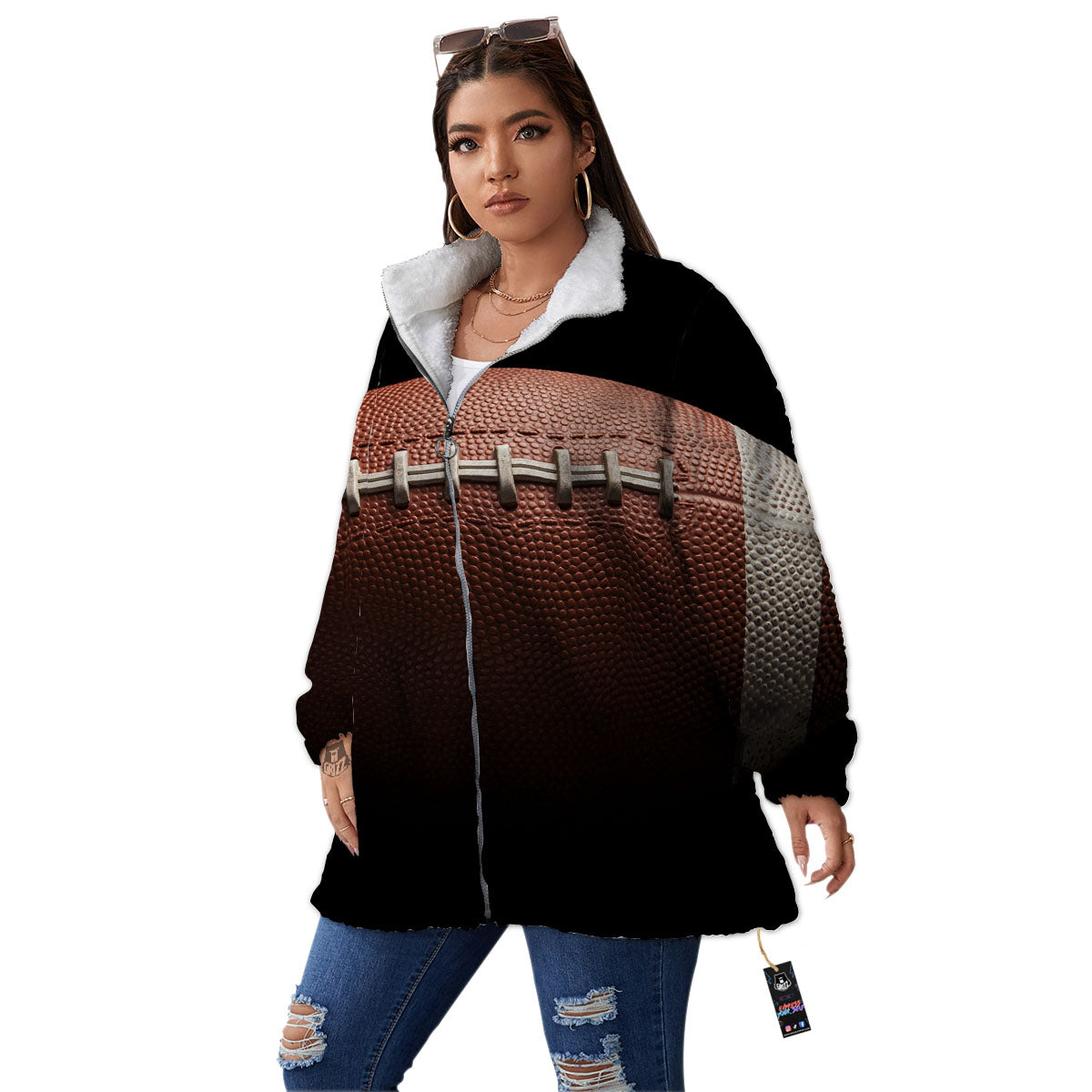American Football Print Ball Women's Sherpa Jacket-grizzshop