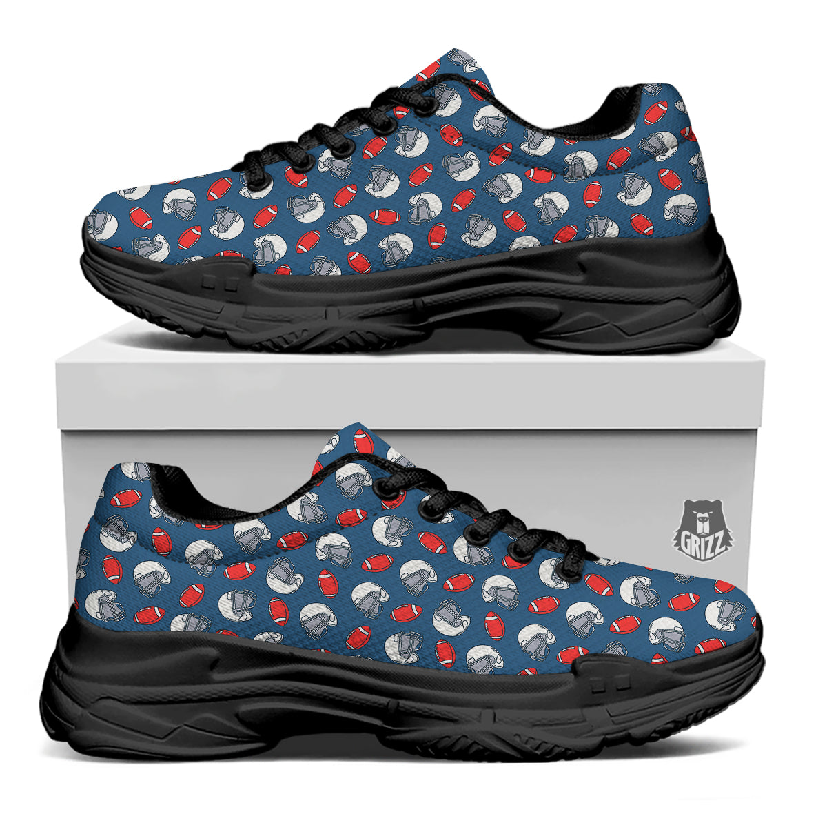 American Football Print Pattern Black Chunky Shoes-grizzshop