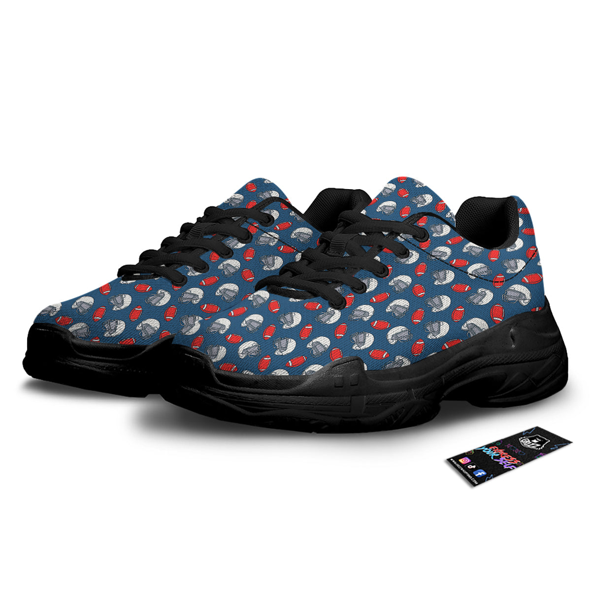 American Football Print Pattern Black Chunky Shoes-grizzshop