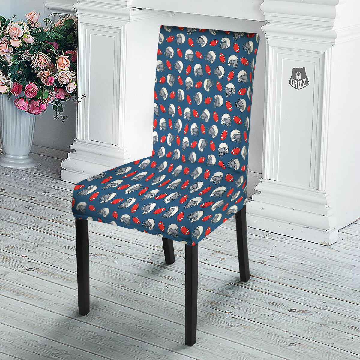 American Football Print Pattern Dining Chair Slipcover-grizzshop
