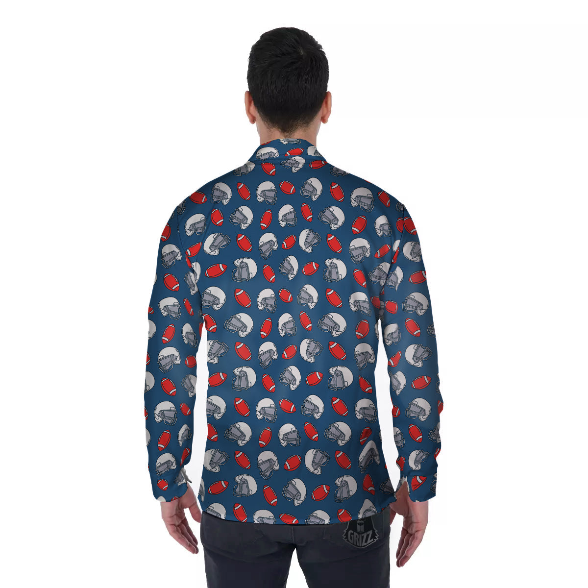 American Football Print Pattern Men's Long Sleeve Shirts-grizzshop