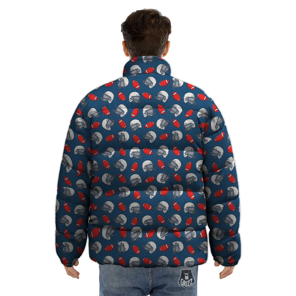 American Football Print Pattern Puffer Jacket-grizzshop
