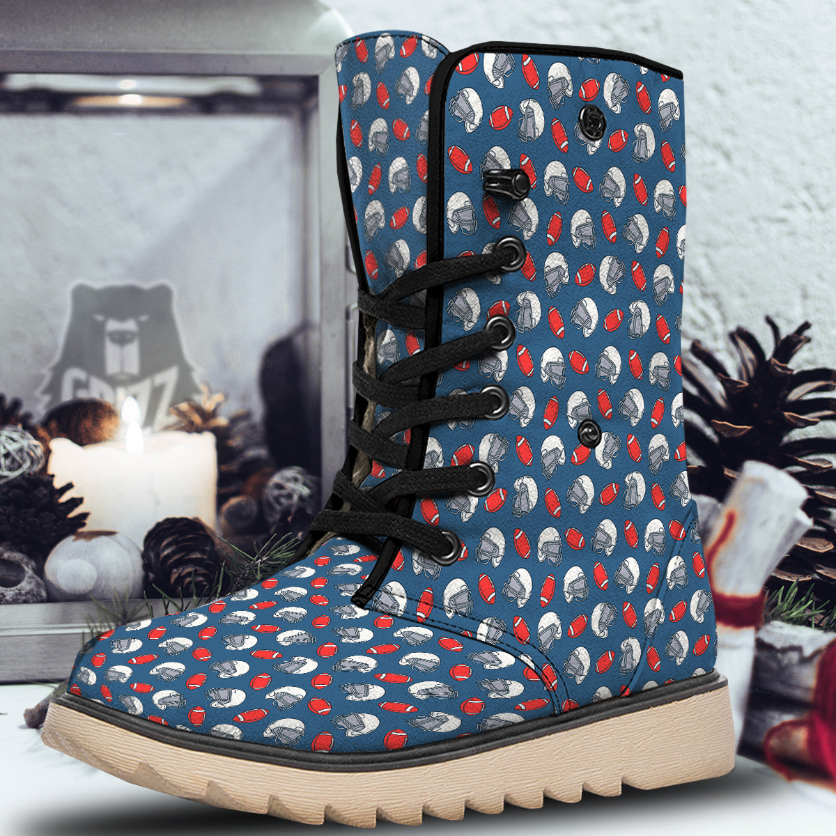 American Football Print Pattern Snow Boots-grizzshop