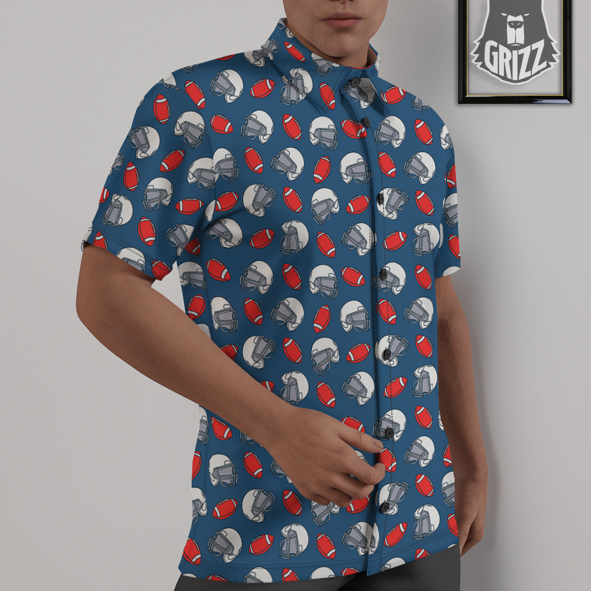 American Football Print Pattern Untucked Shirts-grizzshop
