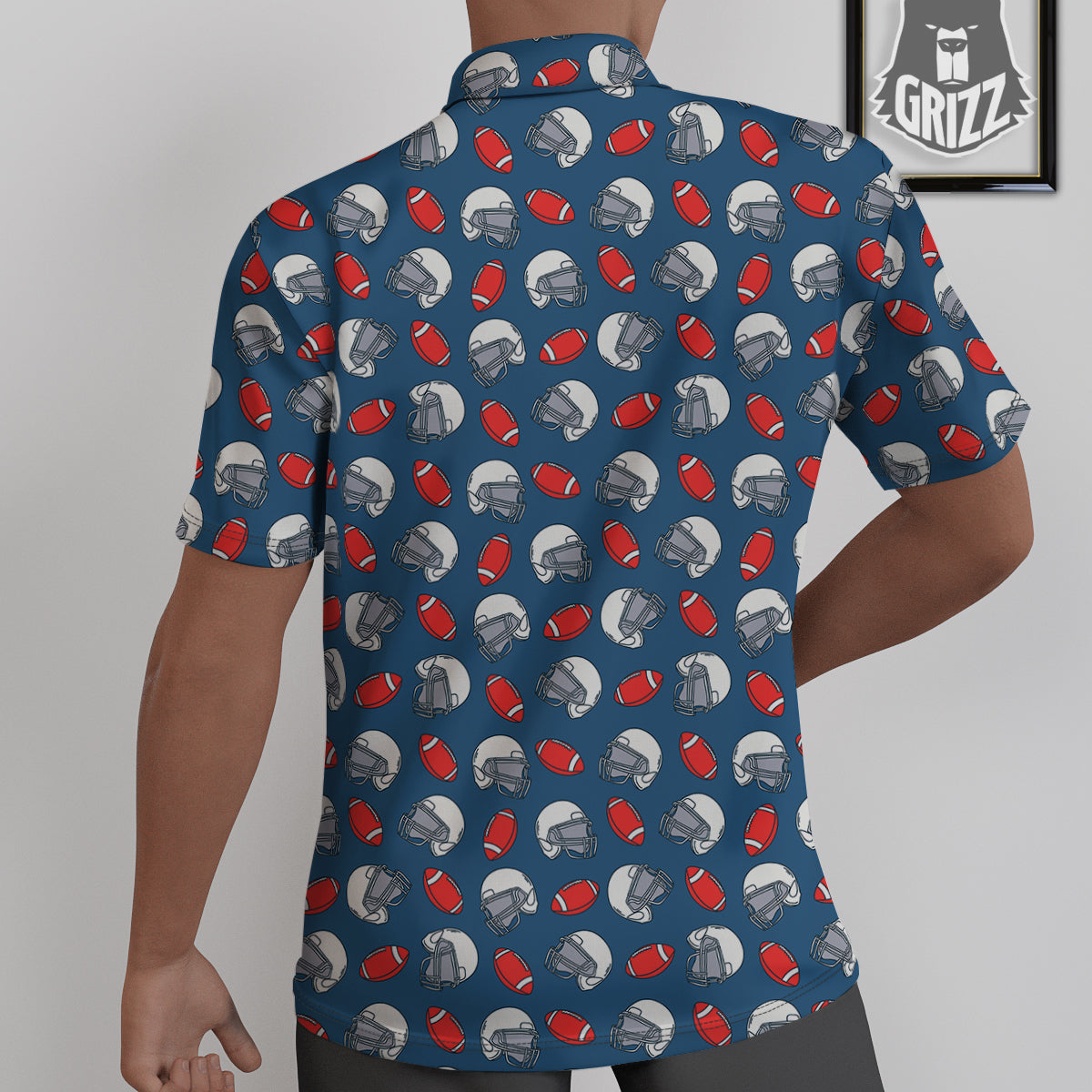 American Football Print Pattern Untucked Shirts-grizzshop