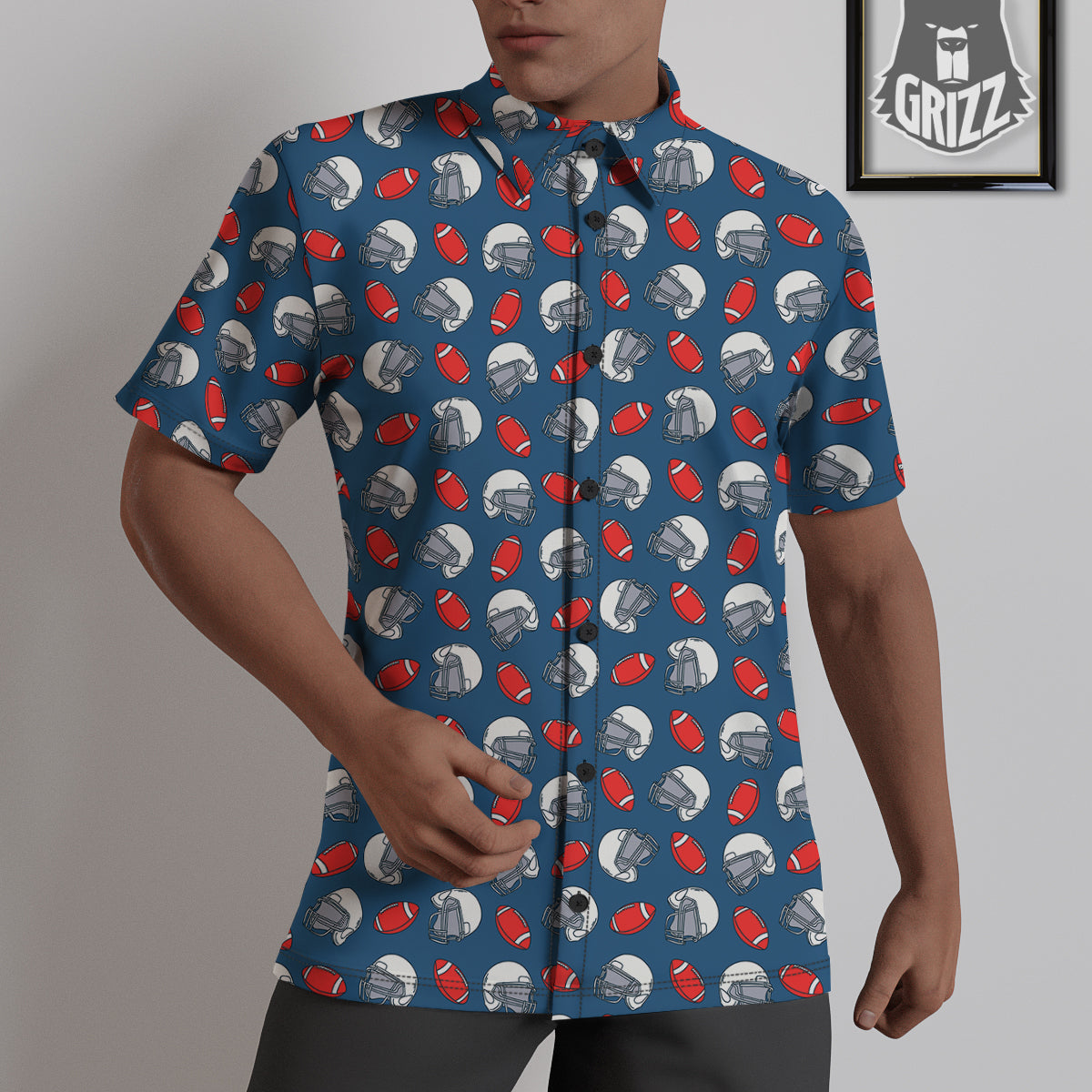 American Football Print Pattern Untucked Shirts-grizzshop