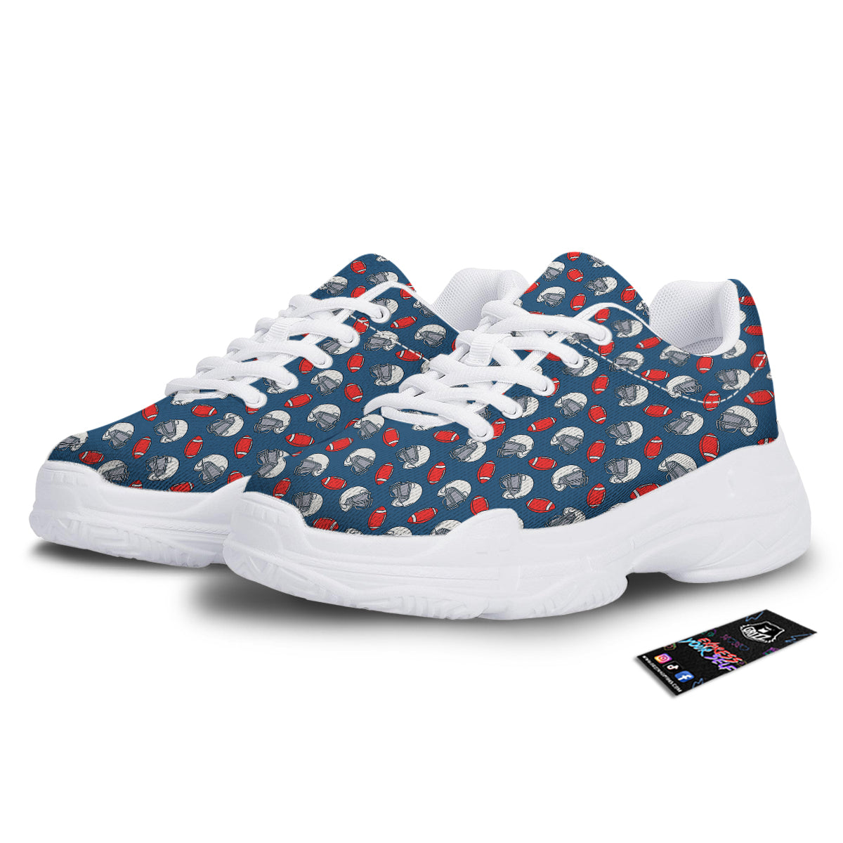 American Football Print Pattern White Chunky Shoes-grizzshop