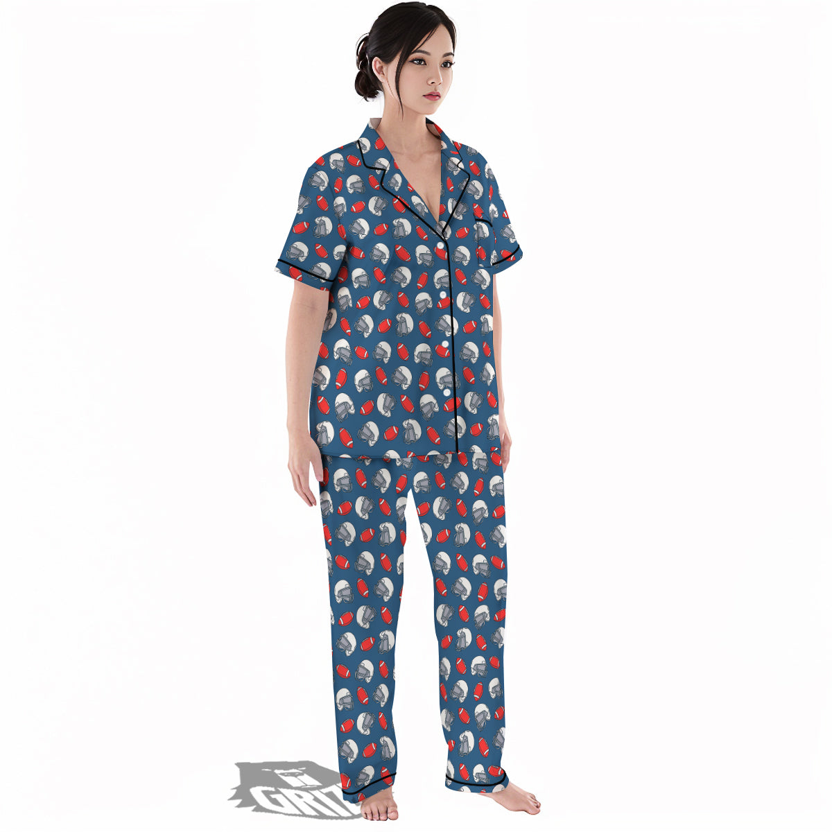 American Football Print Pattern Women's Pajamas Set-grizzshop