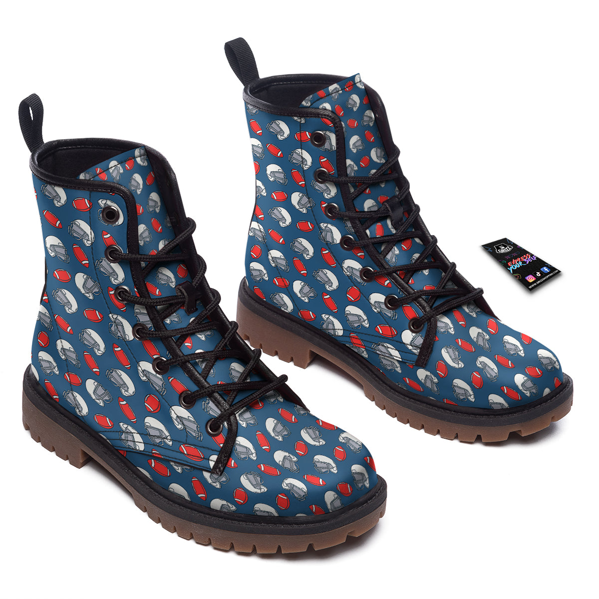 American Football Print Pattern Work Boots-grizzshop