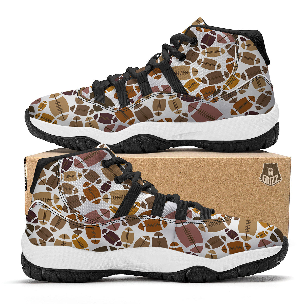 American Football Rugby Ball Pattern Print Black Bball Shoes-grizzshop