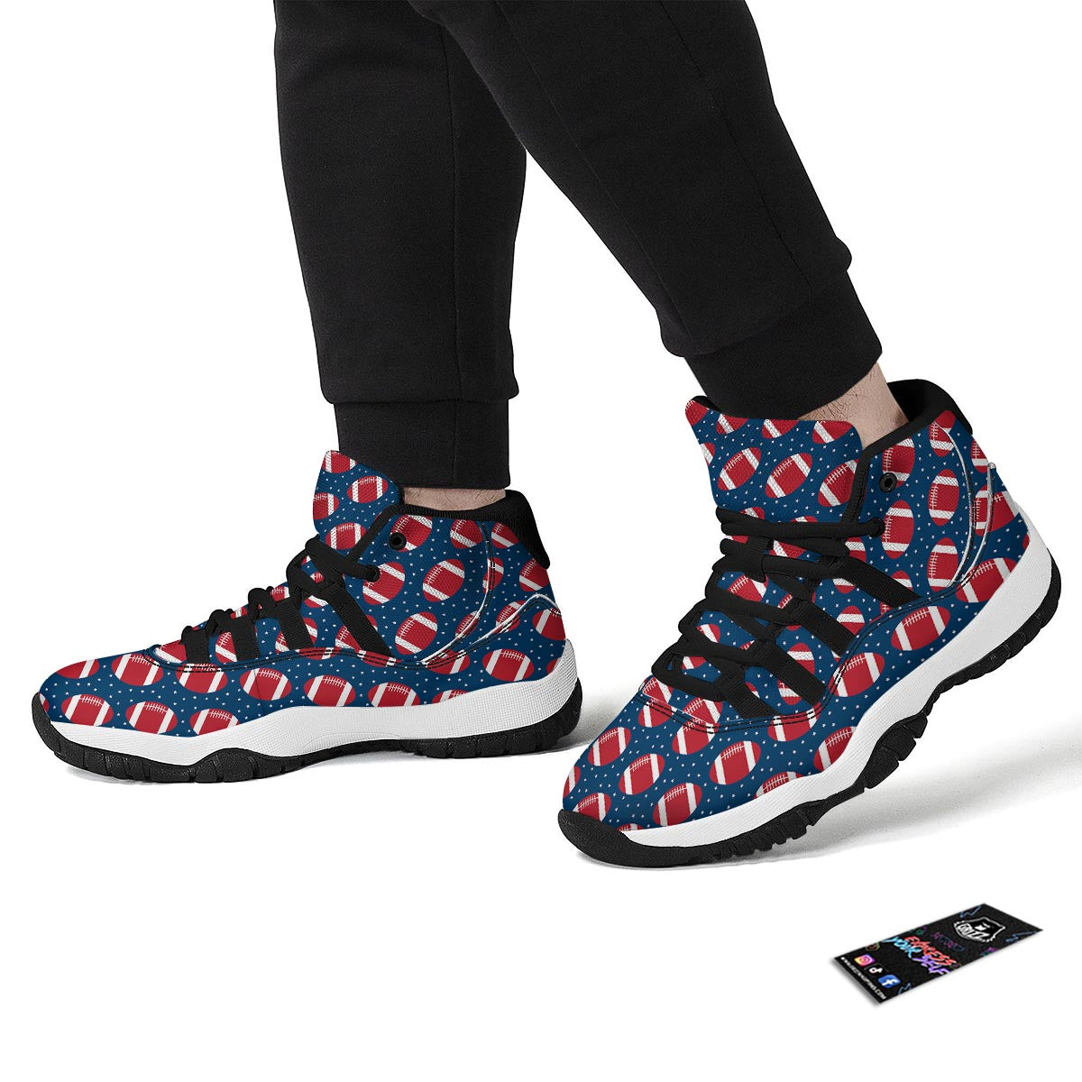 American Football Rugby Ball Print Pattern Black Bball Shoes-grizzshop