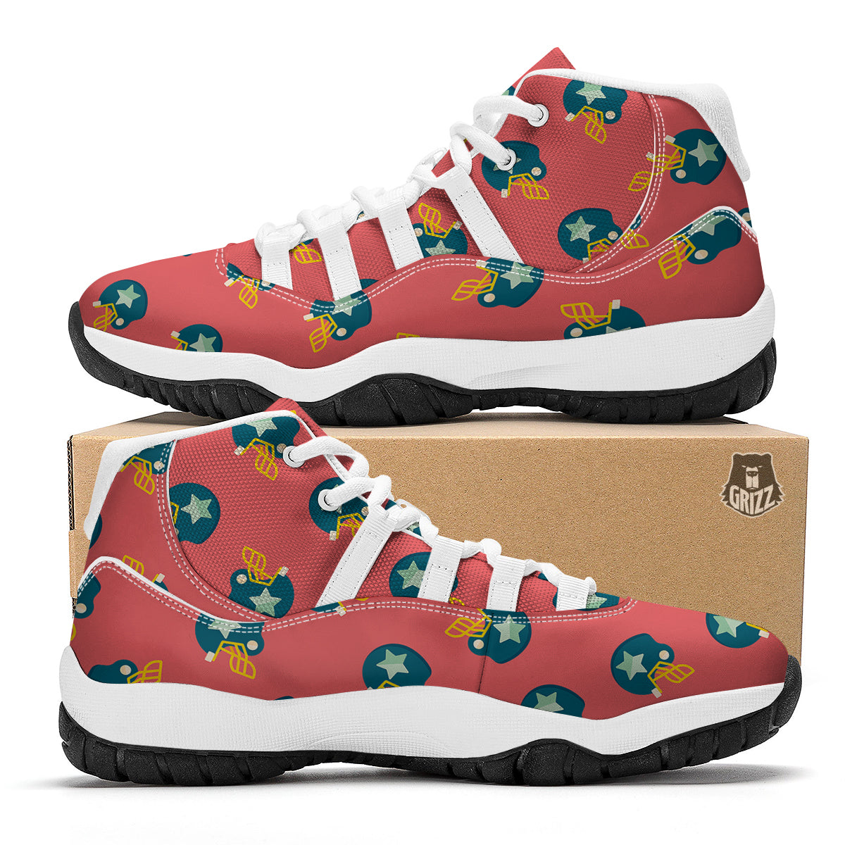American Football Star Pattern Print White Bball Shoes-grizzshop