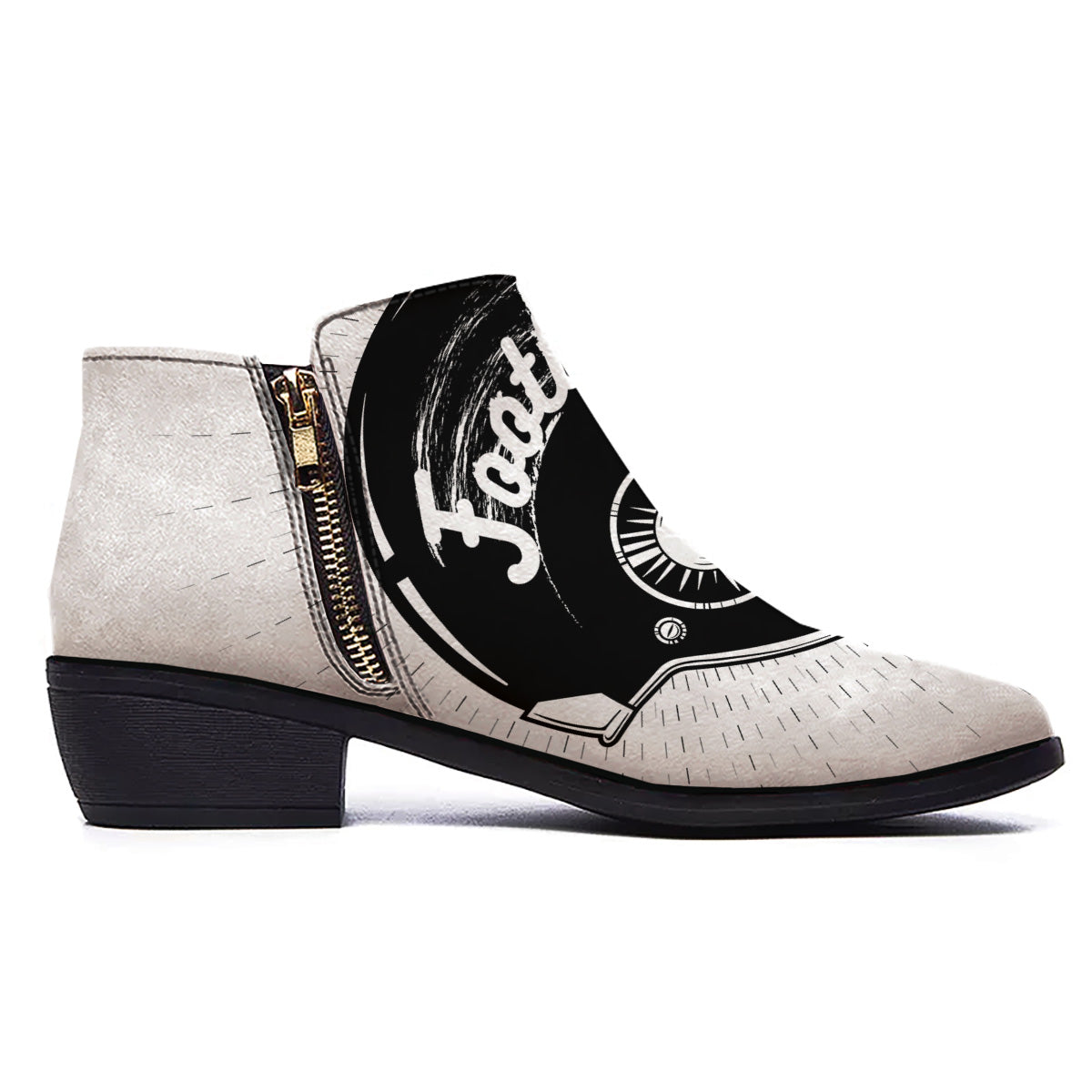 American Football White And Black Print Ankle Boots-grizzshop