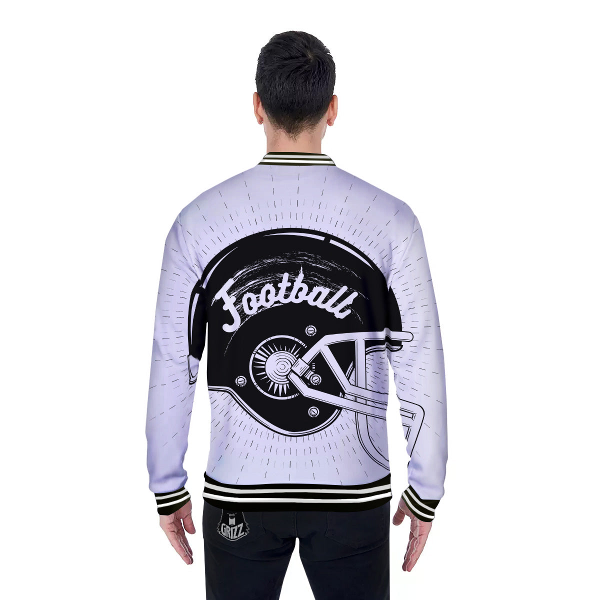 American Football White And Black Print Baseball Jacket-grizzshop