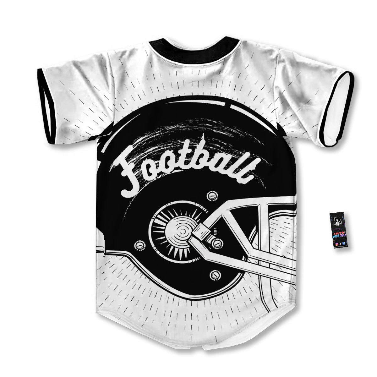American Football White And Black Print Baseball Jersey-grizzshop