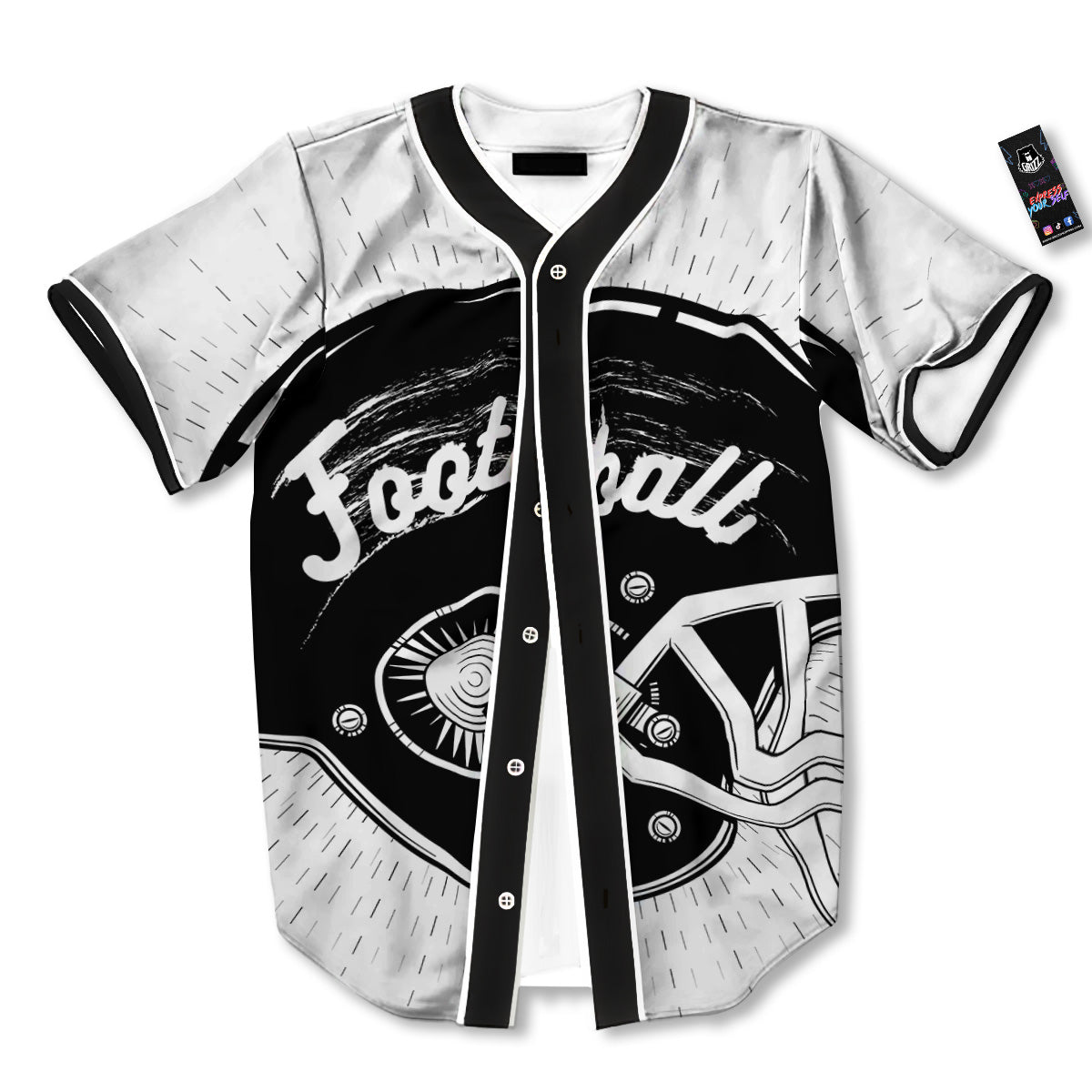 American Football White And Black Print Baseball Jersey-grizzshop
