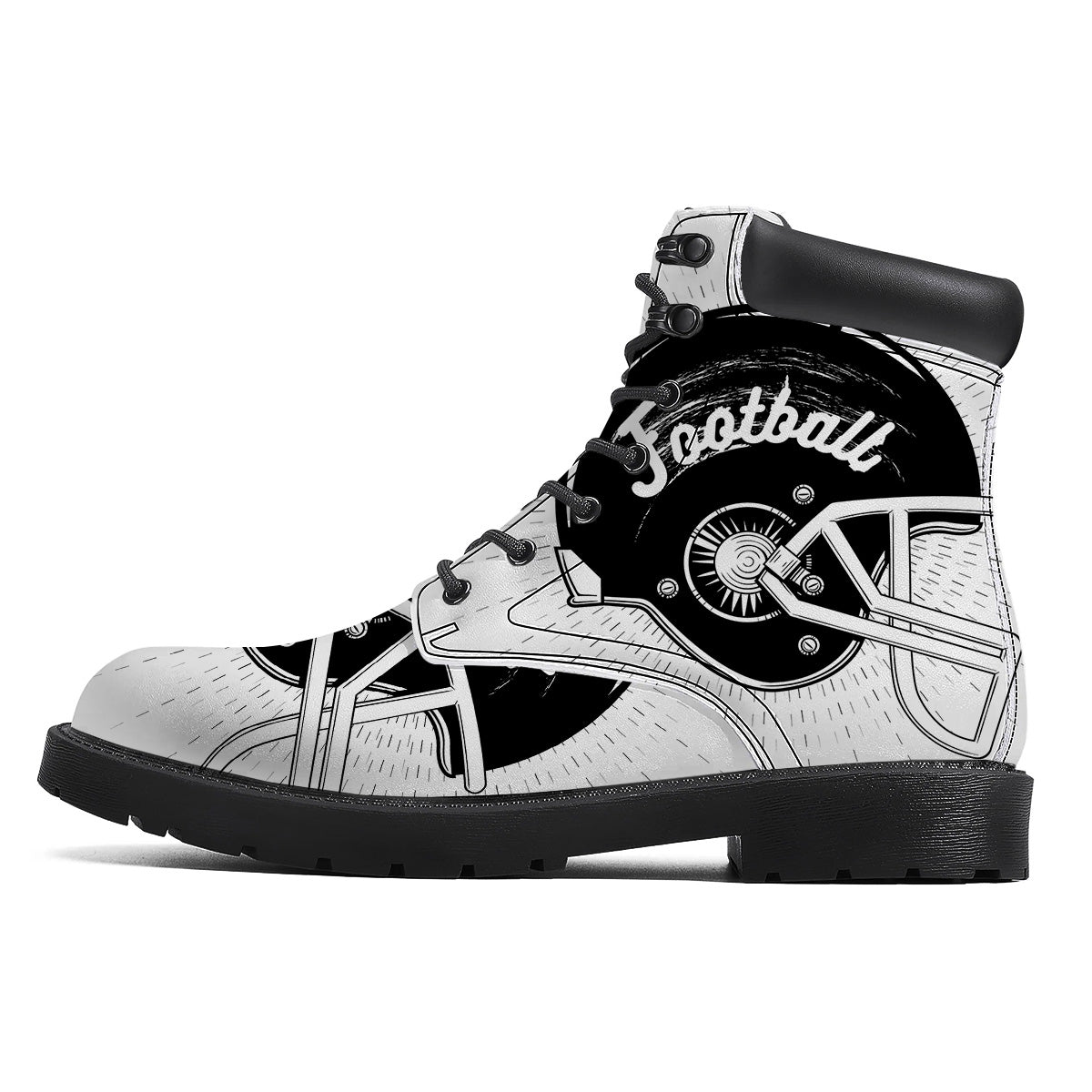 American Football White And Black Print Boots-grizzshop