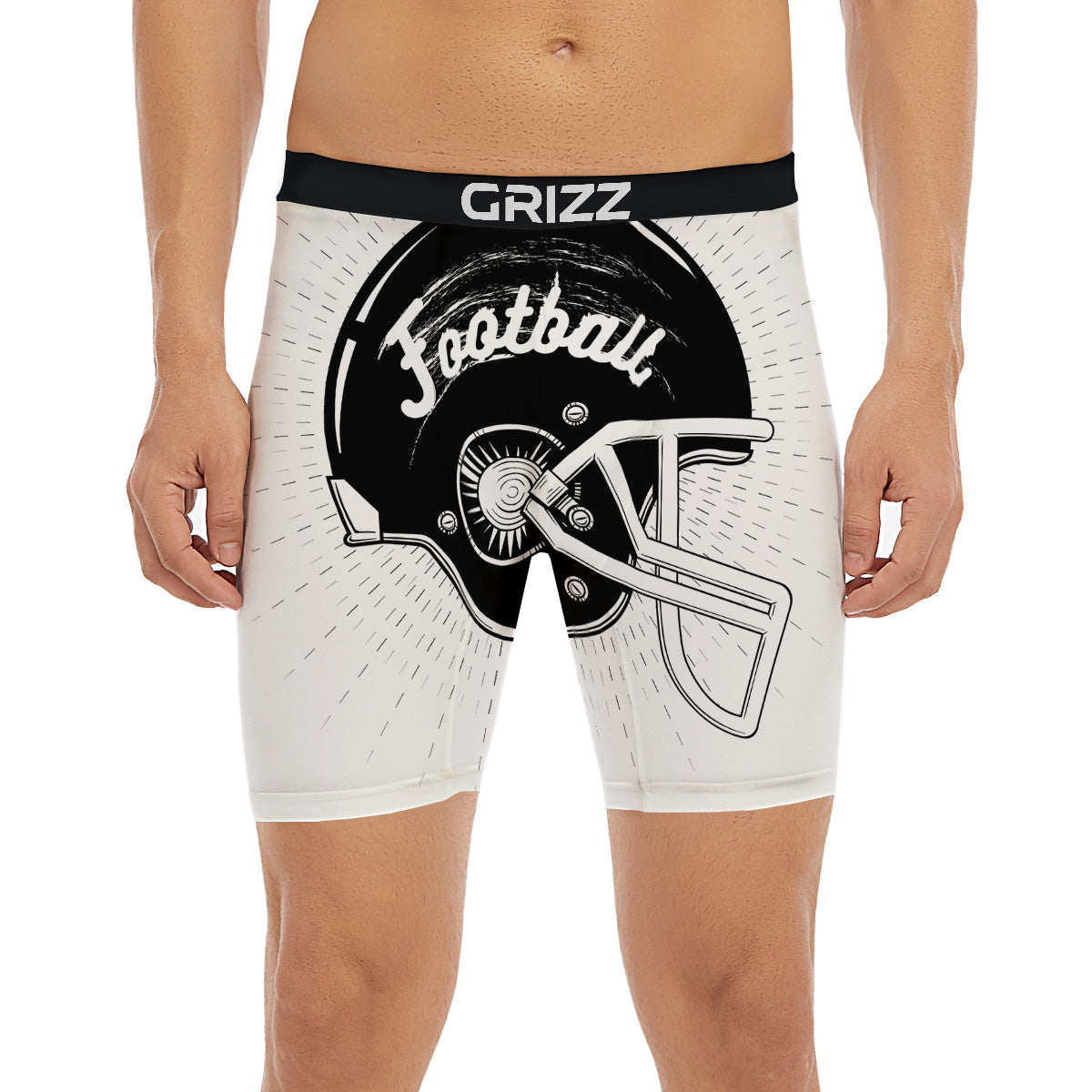 American Football White And Black Print Boxer Briefs-grizzshop