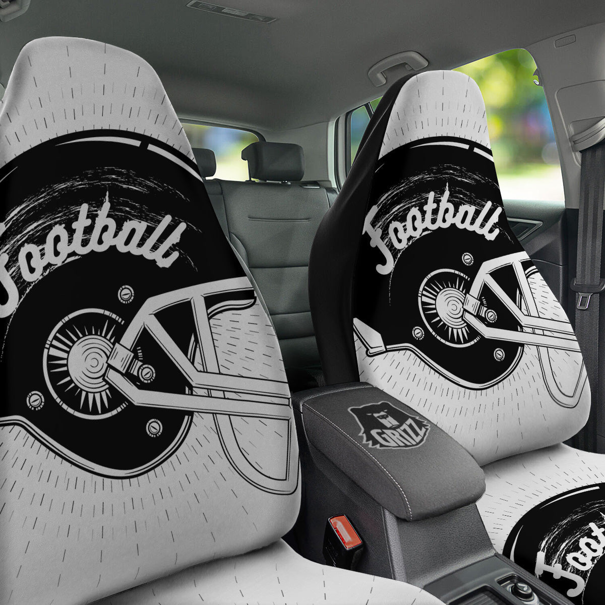 American Football White And Black Print Car Seat Covers-grizzshop