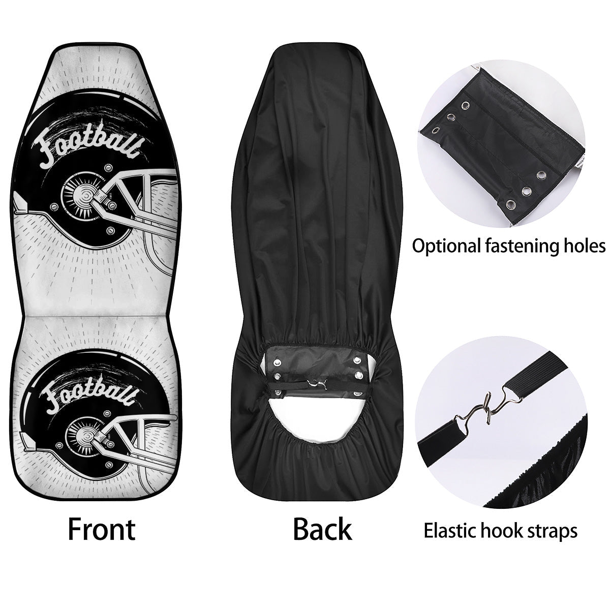 American Football White And Black Print Car Seat Covers-grizzshop