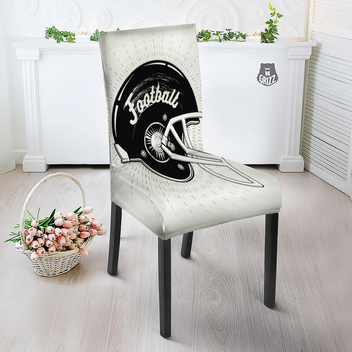 American Football White And Black Print Dining Chair Slipcover-grizzshop