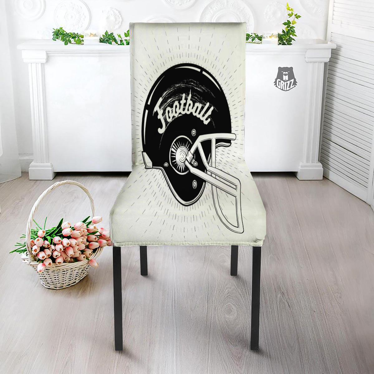 American Football White And Black Print Dining Chair Slipcover-grizzshop