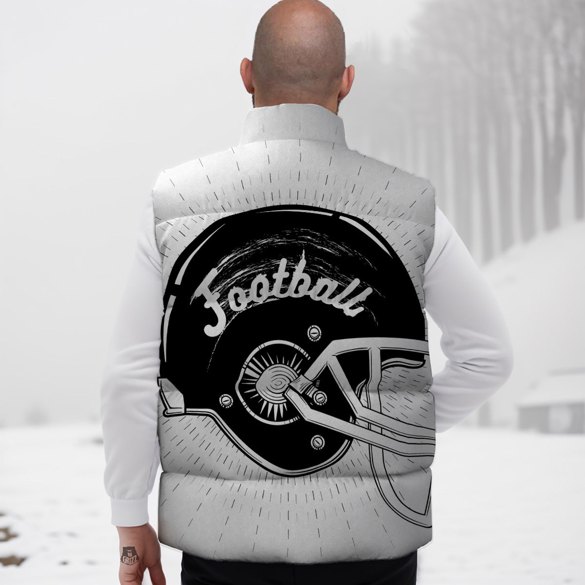 American Football White And Black Print Down Vest