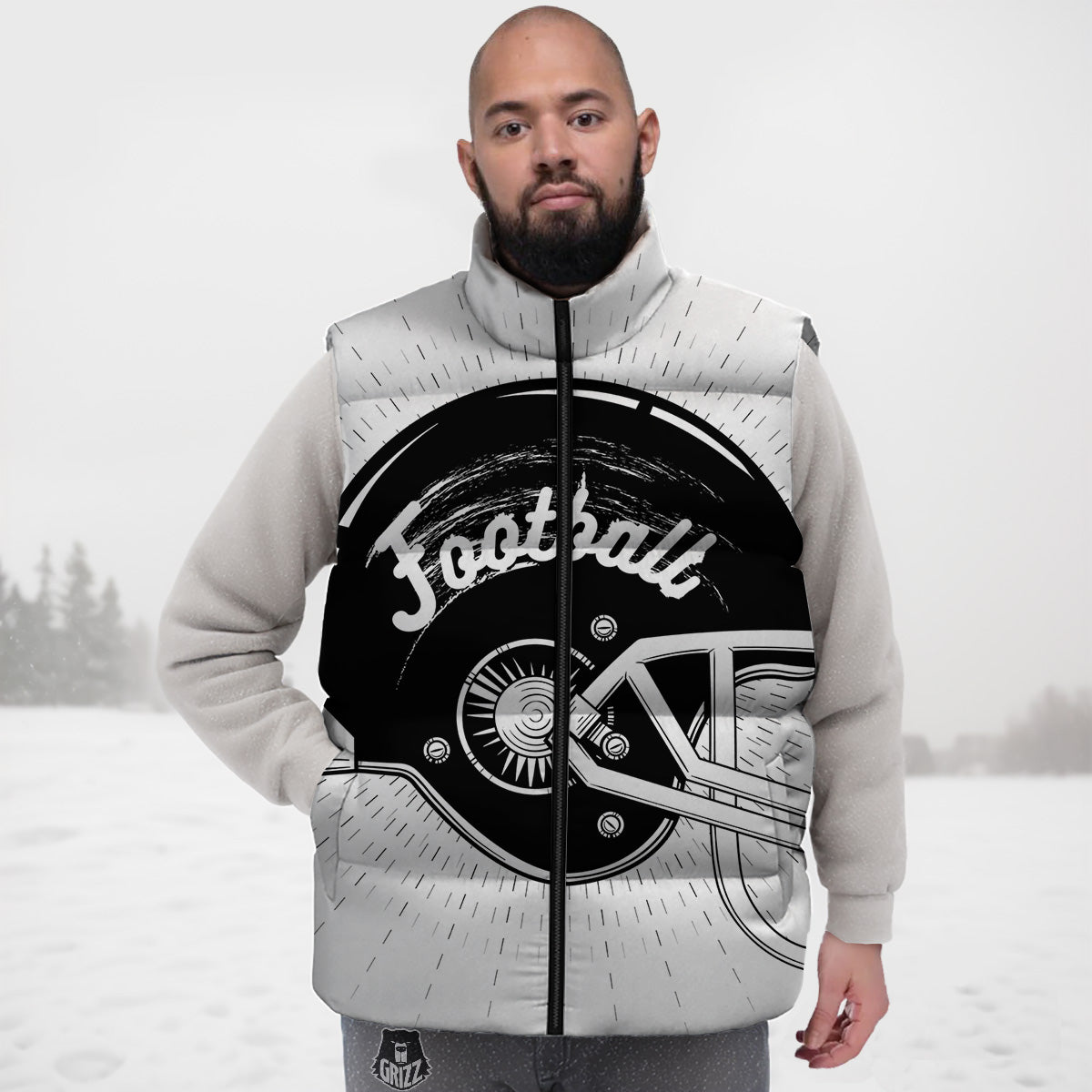 American Football White And Black Print Down Vest