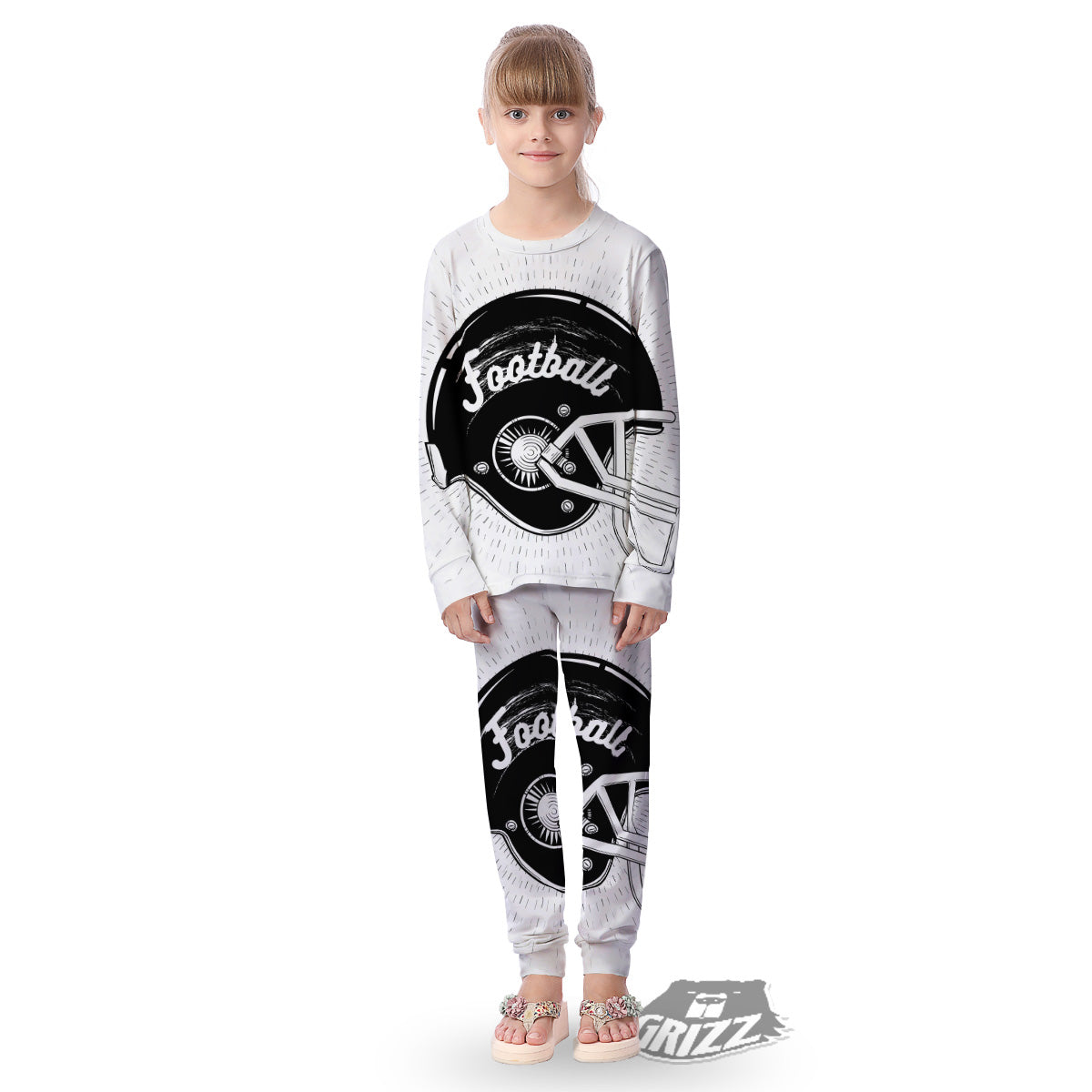 American Football White And Black Print Kid's Pajamas-grizzshop