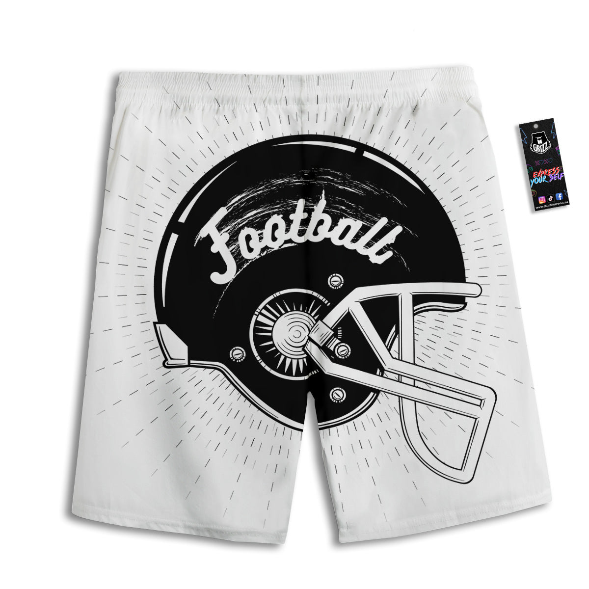 American Football White And Black Print Men's Athletic Shorts