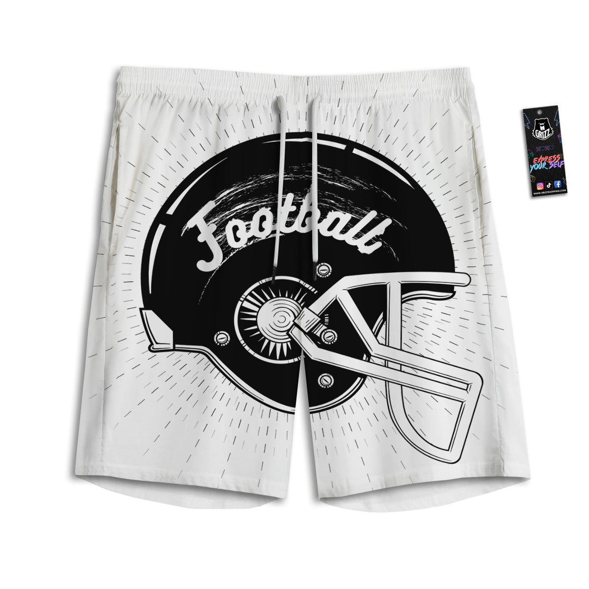 American Football White And Black Print Men's Athletic Shorts
