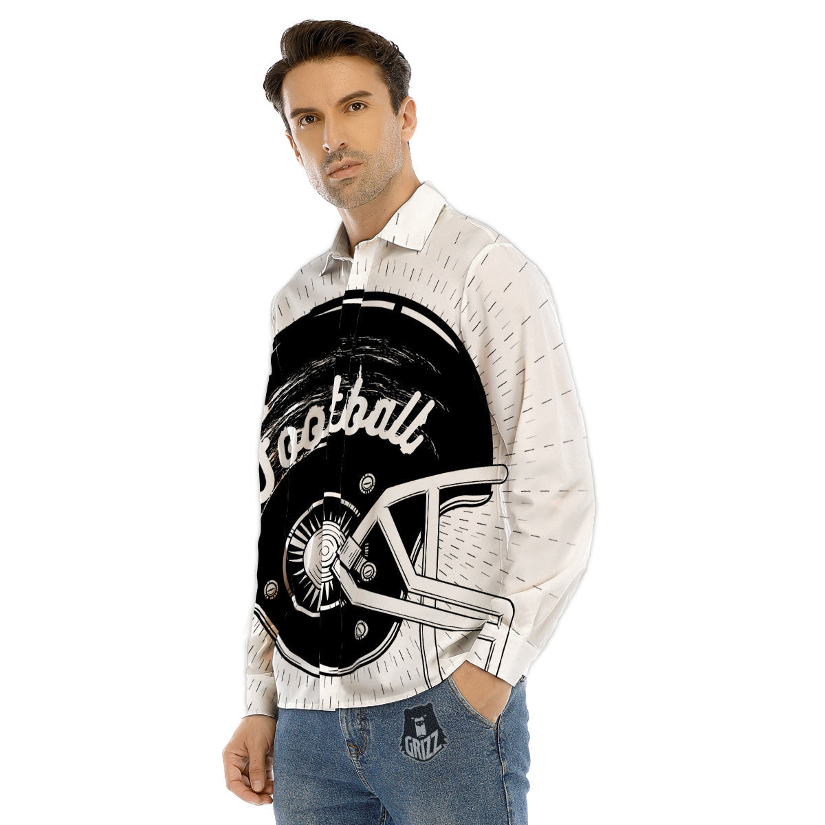 American Football White And Black Print Men's Dress Shirts-grizzshop